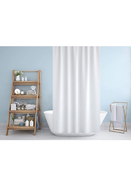 Beyaz Banyo Perdesi Tek Kanat | 180X200 cm Polyester Kumaş Duş Perdesi | Su Geçirmez Banyo Duş Perdesi | Küvet Perdesi Beyaz | Düz Renk Banyo Perdesi modelleri