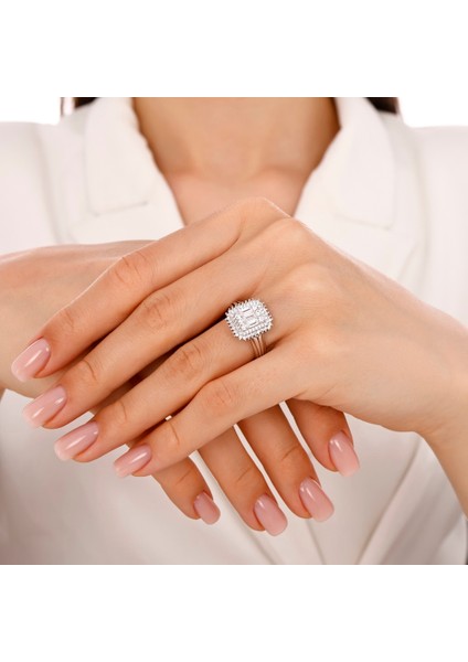 Altın Baget Taşlı Tasarım Yüzük - 14K modelleri