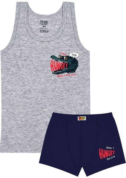 Erkek Çocuk Atlet Boxer Likralı Gri Hungry (%96 Pamuk - %4 Elastan)