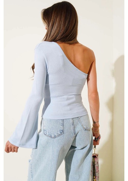 Tek Omuzlu Basic Bluz Mavi T4275 modelleri