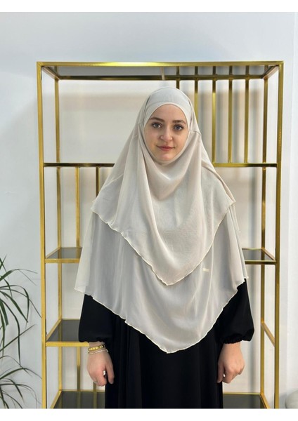 Tesettür Şifon Sufle,hazır Peçeli, Khımar ,hicap,bej