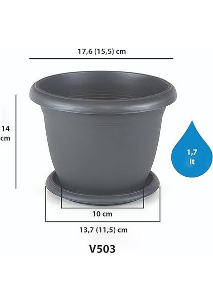 V503 Villa Saksı Set No: 3 1,7 Litre, 17,8 Cm, Antrasit fiyatları