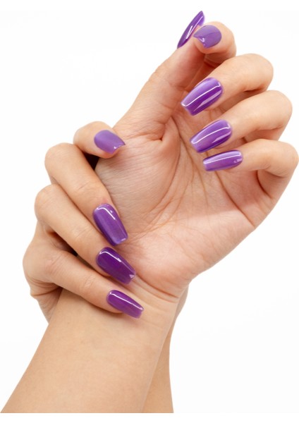 15'li Mor Orta Kare TT1296 Tekrar Kullanılabilir El Yapımı Protez Takma Tırnak - Mor-S