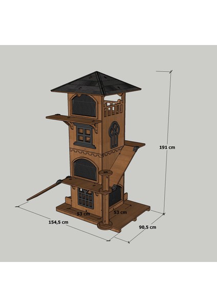 “mandu” Ahşap 4 Katlı Teraslı Kedi Evi (Tırmalama + Mama Kaplı)