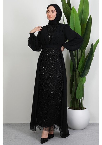 Yakamoz Taşlı Abiye Siyah modelleri