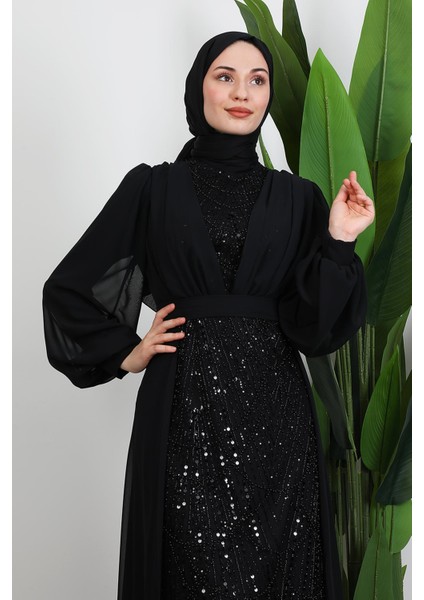 Yakamoz Taşlı Abiye Siyah indirimleri