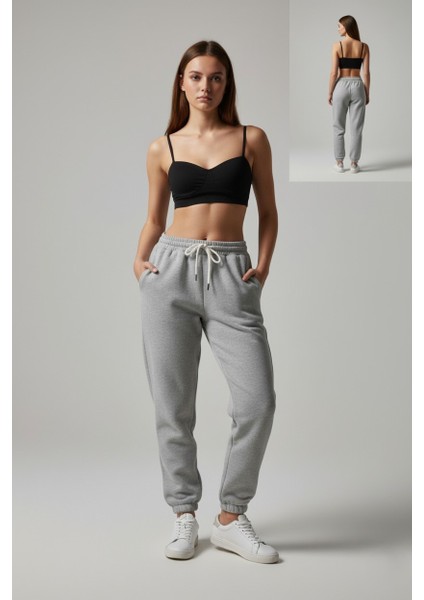Kadın 3 Iplik Şardonlu %100 Pamuk Eşofman Altı - Yumuşak Dokulu Basic Jogger