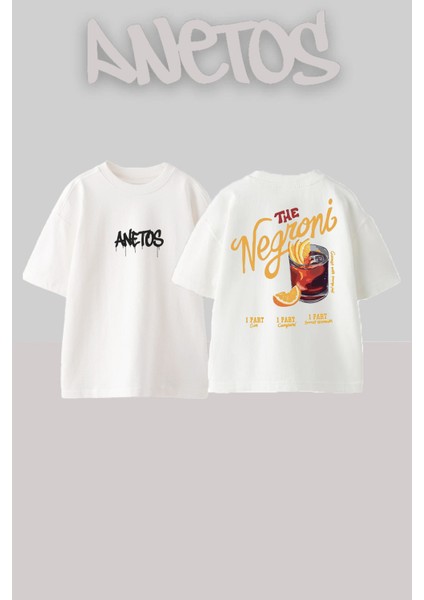The Negroni Tasarım Sırt Baskılı Pamuk Beyaz Oversize T-Shirt