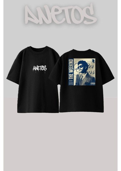 The Weeknd 16 Tasarım Sırt Baskılı Pamuk Siyah Oversize T-Shirt