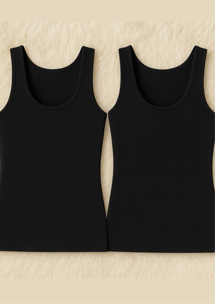 Kadın Giyim Kalın Askılı Modal & Pamuklu 2 Adet Siyah Atlet LL.K66.O012.001