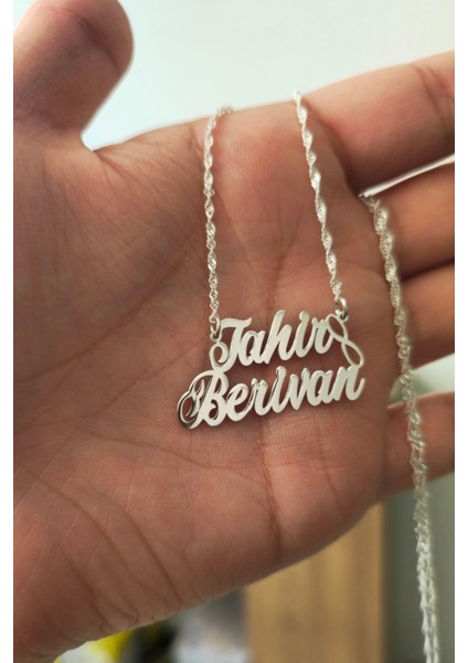 925 Ayar Gümüş 2 Isimli Sonsuzluk Figürlü Kolye