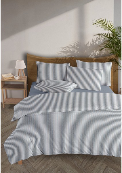 Striped %100 Pamuk Ranforce Yezra Lacivert Ipliği Boyalı Nevresim Takımı Tek Kişilik - 160X220 cm fiyatları