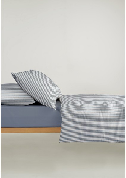 Striped %100 Pamuk Ranforce Yezra Lacivert Ipliği Boyalı Nevresim Takımı Tek Kişilik - 160X220 cm fırsatları