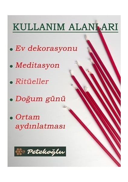 Mum Dilek Mumu Petek Uzun Parti Nişan Düğün Ritüel Doğum Günü Mum 15 Adet Beeswax Candle (Kırmızı) modelleri