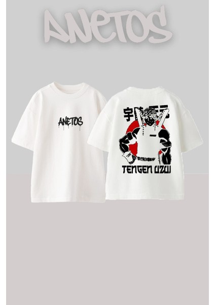 Demon Slayer 30 Tasarım Sırt Baskılı Pamuk Beyaz Oversize T-Shirt