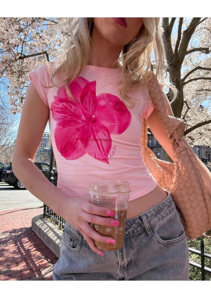 Kemer Boy Baby Tee Red Flowers Crop Bluz