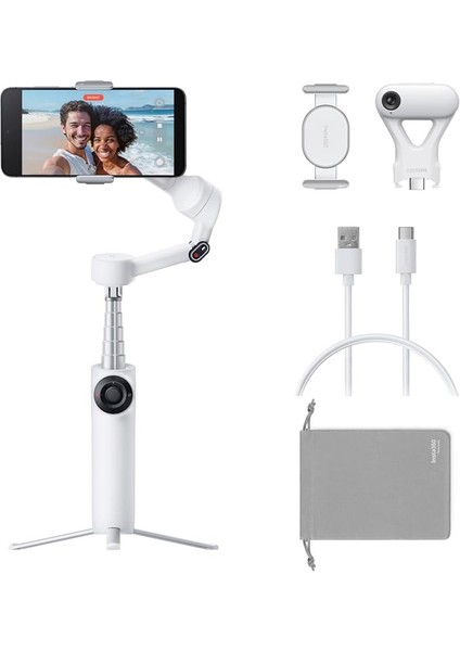Flow 2 Plus Aı Tracker Paketi Beyaz - Katlanabilir Telefon Gimbal, Herhangi Bir Uygulamayla Aı Izleme, Çok Kişi Izleme, Dahili Tripod/selfie Çubuğu, Uzaktan Kumanda, Iphone/android