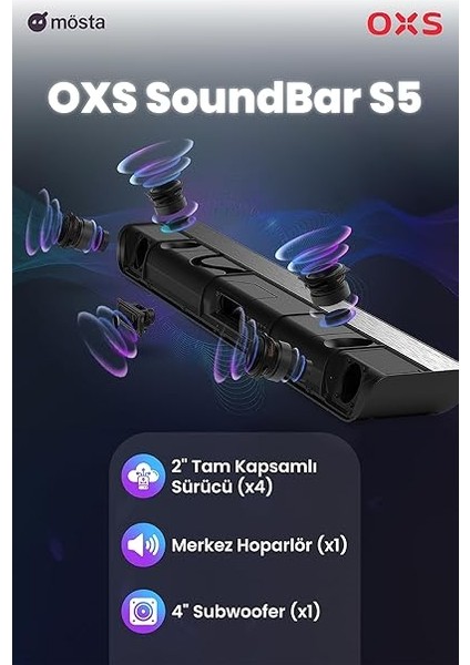 S5 Dolby Atmos Soundbar 3.1.2 Kanal, Entegre Subwoofer, Esnek Bas, Diyalog Geliştirme, Bluetooth 5.0 ve HDMI Earc Bağlantısı, 5 Eq Modu, 4K Hdr Geçiş, Ev Sinema Sistemi fırsatları