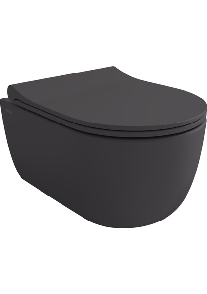 Bocchi V-Tondo Kanalsız Kısa Asma Klozet Kapak Dahil Antrasit 1417-020-0128