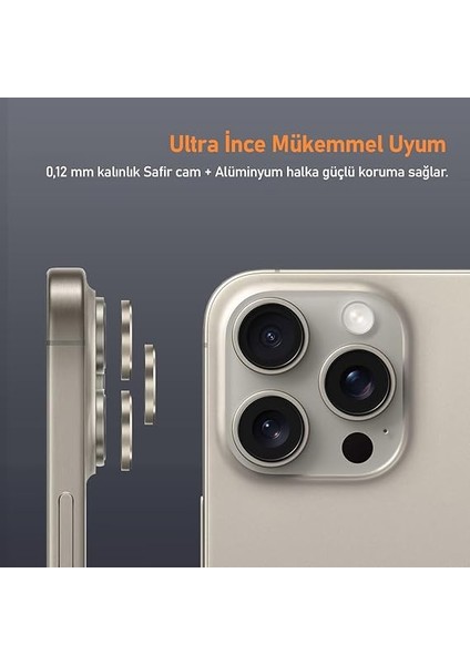 Labs iPhone 15 Pro Max / 15 Pro Uyumlu Titanyum Kamera Lens Koruyucu (Natürel Titanyum) modelleri