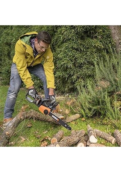 40 V Akülü Zincirli Testere WG384E, 2 x 2,0 Ah, Powershare, Fırçasız Motor, Aletsiz Zincir Germe Sistemi, Hızlı Durdurma Zincir Freni, Çift Şarj Cihazı, 35 cm Çubuk Uzunluğu, 2 x 18 V modelleri