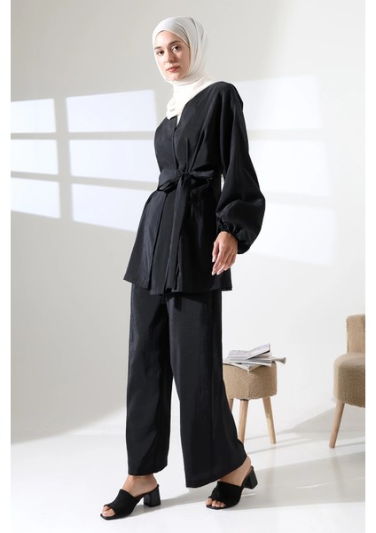 Kadın 100% Pamuk Modal Siyah Kimono Pantolon Tesettür Takım modelleri