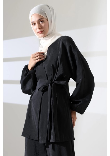 Kadın 100% Pamuk Modal Siyah Kimono Pantolon Tesettür Takım fırsatları