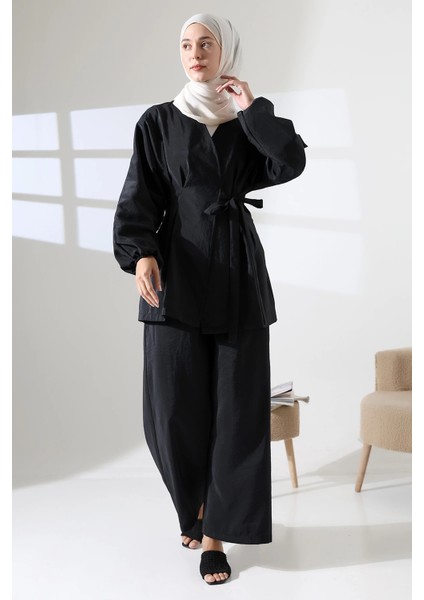 Kadın 100% Pamuk Modal Siyah Kimono Pantolon Tesettür Takım indirimleri