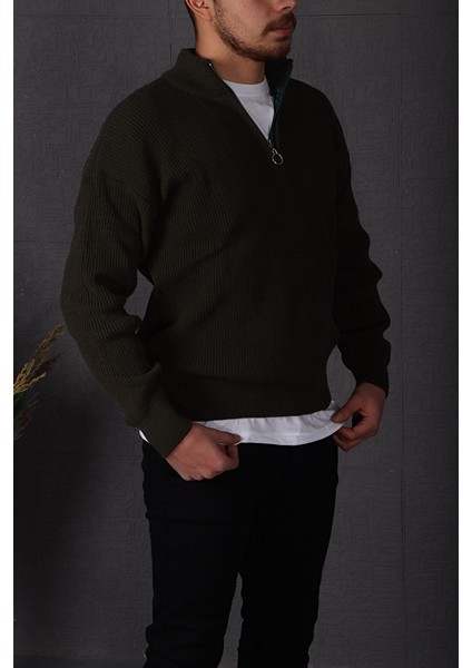 Selanik Yarım Fermuar Kazak Haki modelleri