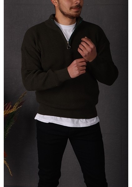 Selanik Yarım Fermuar Kazak Haki fırsatları