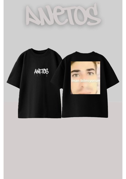 Inan Bilmiyorum Tasarım Sırt Baskılı Pamuk Siyah Oversize T-Shirt