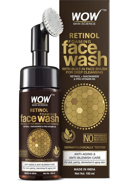 Wow Skin Science Retinol Yüz Temizleme Köpüğü ve Dahili Fırça-Ince Çizgiler, Lekeler Bakım Yüzde Doksan Sekiz, Bir Doğal Içerik Vegan 150ML fiyatları