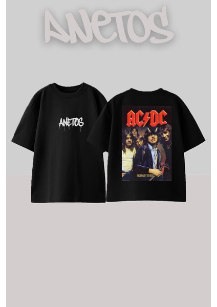 Ad Dc 2 Tasarım Sırt Baskılı Pamuk Siyah Oversize T-Shirt