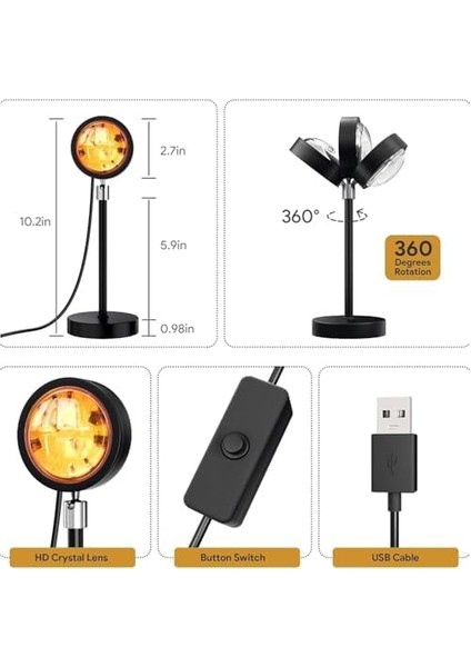 Rgb Sunset Gün Batımı Projektör, 16 Renk Modlu, LED Ambiyans Işığı, Hd Lens, 360° Döner Başlık, Uzaktan Kumandalı, Ayarlanır Parlaklık, Fotoğraf ve Sosyal Medya Için Dekoratif Lamba fiyatları