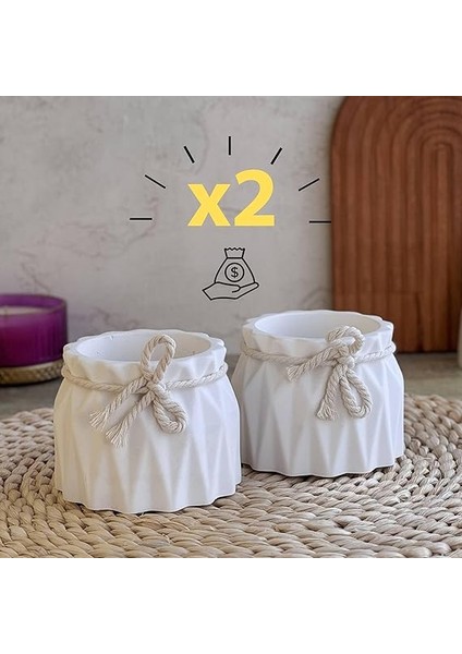 Set, Iskandinav Tarz Beyaz Beton Saksı - Minimal Dekoratif Saksı Seti fiyatları