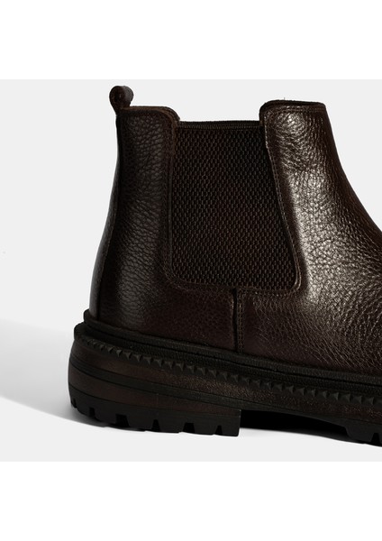 Erkek Kahve Lastik Detaylı Deri Bot