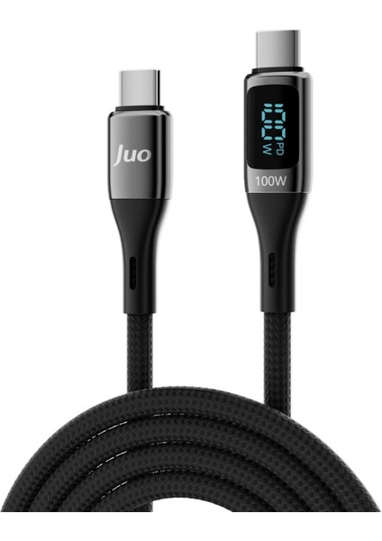 Juo 100W 5A Qc4.0 Dijital LED Ekranlı E-Mark Çipli USB Pd Type-C Hızlı Şarj ve Data Kablosu 1 Metre