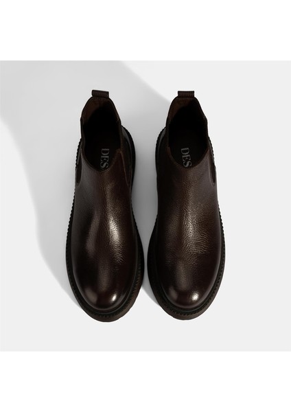 Erkek Kahve Lastik Detaylı Deri Bot