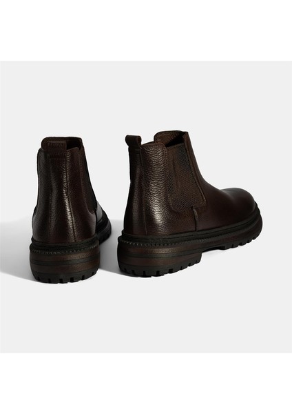 Erkek Kahve Lastik Detaylı Deri Bot
