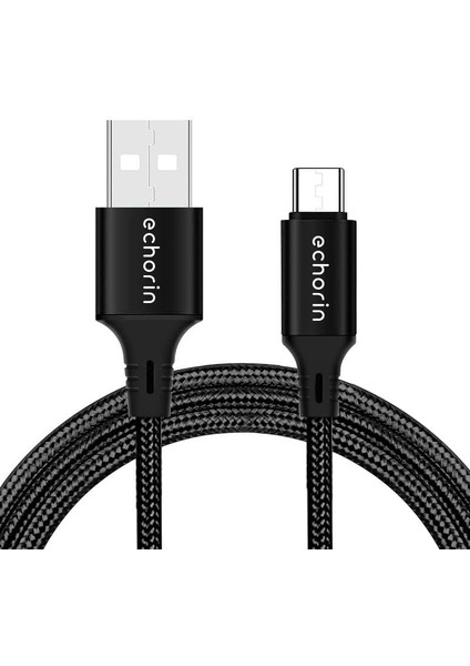 Usb-A&apos;dan Usb-C&apos;ye Örgülü, 1 Metre, Hızlı Şarj ve Data Kablosu, Siyah