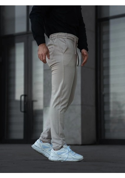 Erkek Diagonel Mikro Dokulu Cepli Pantolon - Bej fırsatları
