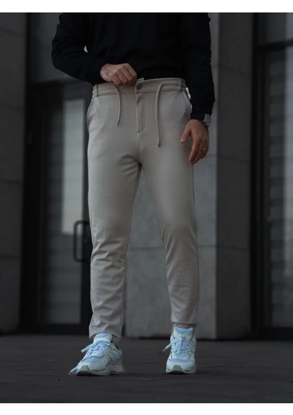 Erkek Diagonel Mikro Dokulu Cepli Pantolon - Bej indirimleri