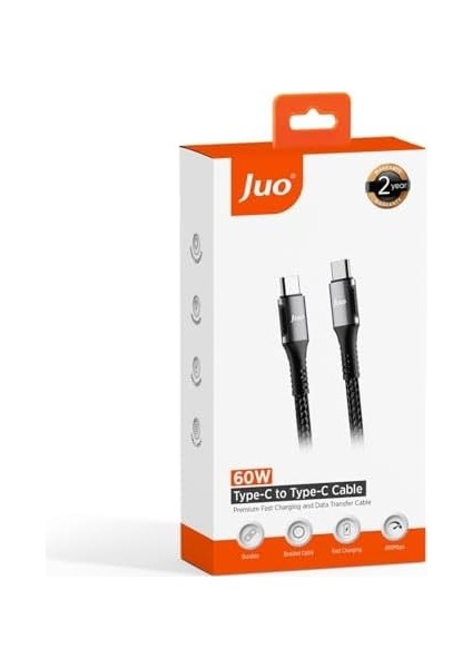 Juo 60W USB Type-C To Type-C Örgülü Pd Hızlı Şarj ve Data Kablosu 2 Metre fiyatları