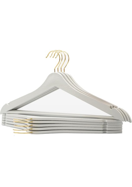 24 Adet Beyaz Ahşap Görünümlü Plastik Askı Kıyafet Gömlek Askısı Kancalı