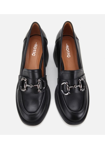 01AYH312800A100 KADIN Deri Siyah Tokalı Yüksek Topuklu Klasik Loafer