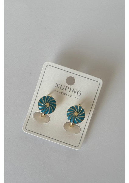 Turkuaz Yuvarlak Gold Kaplama Klipsli Küpe fiyatları