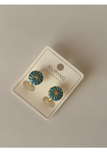 Turkuaz Yuvarlak Gold Kaplama Klipsli Küpe fırsatları