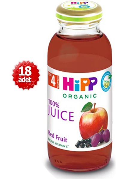 Organik x 18 Adet Kırmızı Meyveli Elma Suyu 200 ml