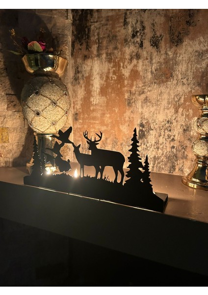 Turna Kuşu ve Geyik Temalı Metal Dekoratif Şamdan Mumluk fiyatları