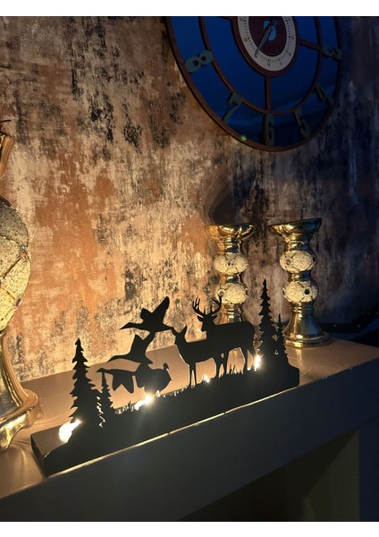 Turna Kuşu ve Geyik Temalı Metal Dekoratif Şamdan Mumluk modelleri